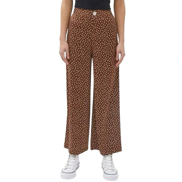 NWT Urban Outfitters Brown Polka Dot High-Rise wide legged Pants - Picture 1 of 5